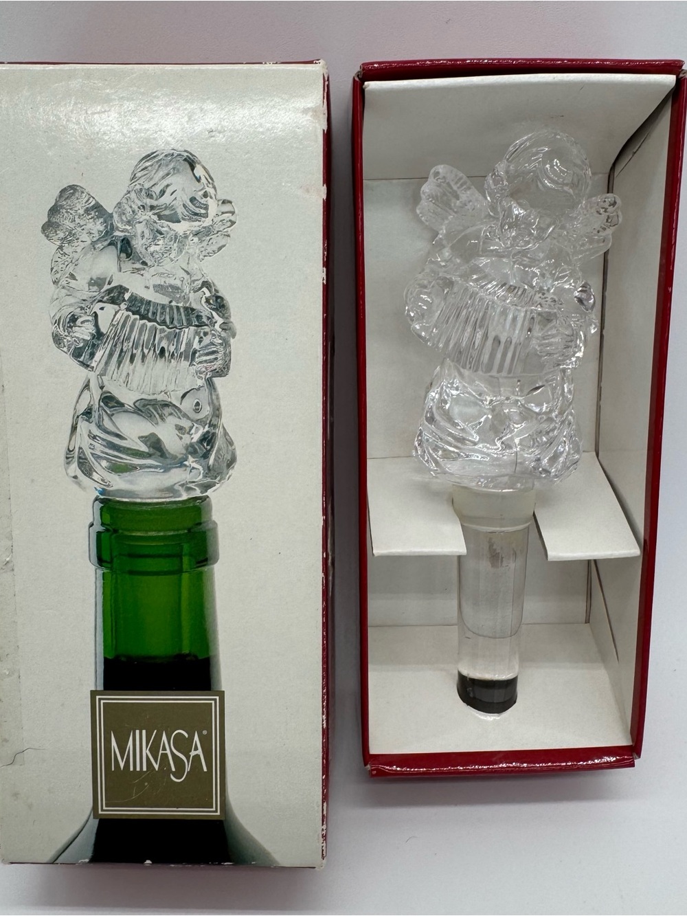 Vintage Mikasa Crystal Cherub Song Wine Bottle Stopper Angel Accordion Boxed